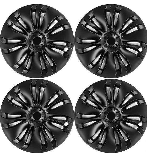 19 Inch Whirlwind Hubcap Matte Black (Asymmetric Model 1) | Tesla Model Y - The Tesla Stop