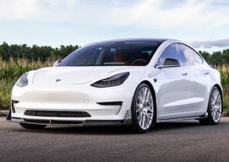 Model 3 (2018-2023) | Front Lip en fibre de carbone style "V" - TTS Parts inc.